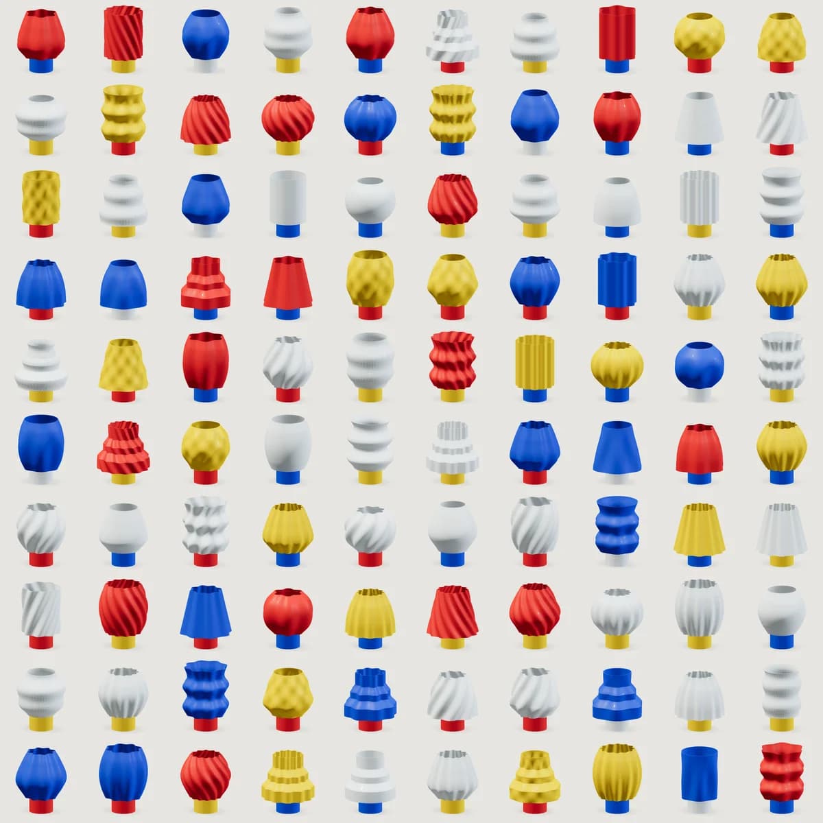 One hundred lamp design examples in different shapes, textures and colours